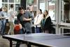 01/8/15 - Riley Pope, junior DMS major, participates in a ping pong tournament hosted by Residence Life in the Bowld Student Commons over J-term.