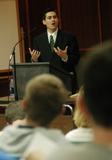 Russell Moore speaks at Union's fourth annual Mars Hill Forum where he argued that the concept of the kingdom of God should result in an identifiable theology of socio-political engagement for the evangelical Church.