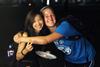 09/251/15 - Jennifer Vo, sophomore, and Shelby High, sophomore Spanish major, smile for a photo during a resident life event, Progressive Snacking.