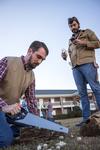 10/293/15 - Jameson Winter, Hurt 4 residence advisor, times Colton Chaffin, sophomore biology major, as he competes in the 