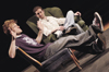 Senior Patrick Myers, theater major, discusses
his film <i>aMNESIAC</i> with senior host Eric Murrell, digital media studies major, and the audience. During this screening, all of the student films were shown and every student filmmaker discussed their film(s) and answered audience questions. - Photo by Jonathan Blair