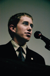 Junior Brad Spencer lobbies for votes during the SGA executive officers elections. Brad was later elected SGA President for the 2005-2006 year. - Photo by Kathleen Murray