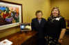 Garvalene & Jeannie Byrd pose in the newly renovated faculty lounge named in honor of their husband/father Eldon Byrd.  - Photo by Morris Abernathy
