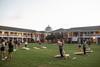 09/249/20 - Students enjoy a corn hole tournament during the Labor Day Block Party outside the Bowld Commons.