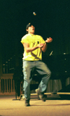 08/27/02 - Freshman Wesley Calvert juggles at the Variety Show during New Student Orientation 2002.
