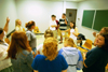 Amanda Hornbuckle leads her FOCUS group in fun during New Student Orientation 2002. - Photo by Justin Veneman