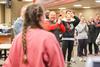 12/340/21 - Staff members cheer for students as they arrive to Food for Finals. 