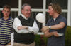 05/19/05 - President Dockery fellowships with graduating senior Jeremy Warner during the Happy Trails social at the Dockery's.