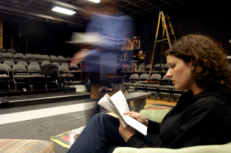 Senior Ashley Mitchell & Junior Nic Pfost run lines for the theatre's production of <i>Shadowlands</i>.