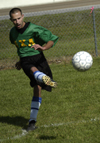 Intramural Soccer Action - Joel Polk launches a corner kick. - Photo by Jonathan Blair