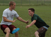 Intramural Ultimate Frisbee Action - SAE Michael Mercer guards Onion Micah Moyers. - Photo by Jonathan Blair