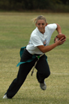 Intramural Flag Football Action - Bethany Boberg drives up the field. - Photo by Kristen Hiller
