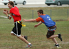 Intramural Flag Football Action - Onion Micah Moyers reaches for SAE Ross Watson's flag. - Photo by Kristen Hiller