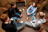 02/3/05 - Freshmen Alan Knox, Caleb Petty, Candra Pennington, and Jessica Holmes play Mad Gab in Hurt Commons after returning from the winter break.