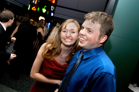 Seniors Audrey Darby and Brandon Nelms enjoy themselves during the Cardinal Ball at the Brooks Museum of Art in Memphis.