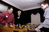 Advancement Officers Cristian Murdock and Katrina Bradfield enjoy a foosball game during the Homecoming 2005 reunions. - Photo by Kathleen Murray