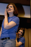 Sophomore Kelley Groover and Senior April Houston perform during Sigma Alpha Iota's skit during Variety Show 2005. - Photo by Kathleen Murray