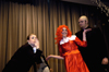 Sophomores Kim Kurz, Jennifer Hamman, and Brandon Thornsberry act out an excerpt from the Broadway musical Annie for the Kappa Delta's large group entry. - Photo by Kathleen Murray