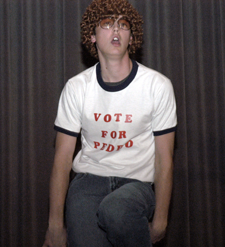 Lambda Chi Ross Barnes does a dead-on performance of Napolean Dynamite for the Variety Show. - Photo by Kathleen Murray