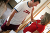 08/27/05 - Mike MacPherson's mom enjoys some time with her son before leaving him at Union during Freshman Move-In Day.