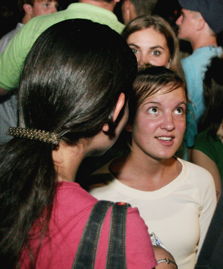 Julie Buie of Summertown, Tenn. talks with Sophomore Sarah Santiago-Bullington at the Meet and Greet Party during New Student Orientation.