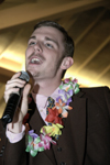 Sophomore Carson Turner entertains his audience during the SAC Game Show during New Student Orientation. - Photo by Kathleen Murray