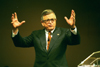 Chuck Colson delivers his address to a full house of Union students in a chapel service on Sept. 27, 2002. - Photo by Jim Veneman