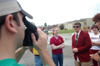 08/27/05 - Senior Daniel Holsinger interviews Freshman Holly Foster of Franklin, Tenn. for a LIFE Group video while she and her family wait to sign in at McAfee Commons on Freshman Move-In Day. - Brad Moore