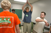 New Students Stephen Carroll (foreground), Kyle Clark, Joshua Brooks, and Joshua Armacost strike poses at one of their Focus sessions during New Student Orientation. - Photo by Brad Moore