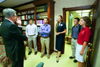 Junior Marc Glass, Sophomore Josh Howerton, Junior Laura Lee Moore, Senior Matthew Glass, and Sophomore Lauren Oldham visit with Chuck Colson prior to his chapel address. - Photo by Jim Veneman