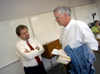 10/6/05 - Author Clyde Edgerton (right) visits with English professor Gene Fant during Edgerton's visit to Union's campus. 