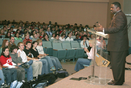 Evangelist Voddie Baucham speaks about family discipleship in chapel during the Faith In Practice Conference.