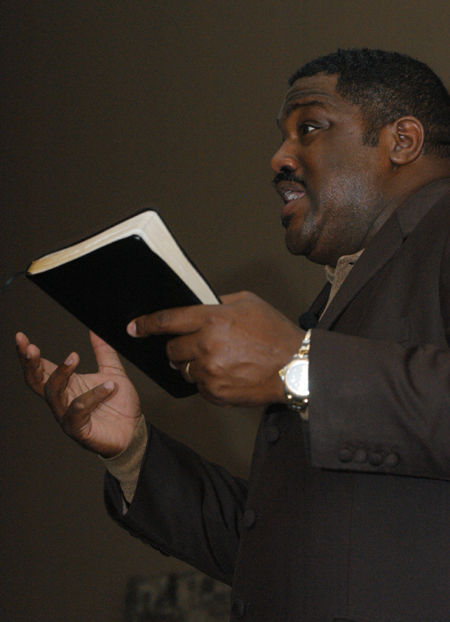The animated Voddie Baucham led a session of the  Faith in Practice Conference in Hurt Commons.