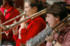 Sophomore Robert Sparks played the trombone with Christmas spirit during the Jazz Band Concert in Hartley Hall. - Photo by Brad Moore