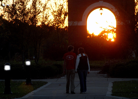 The West Lawn at dusk during the fall.