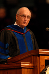 Bob Agee, former Union University administrator and president emeritus of Oklahoma Baptist University, gives the commencement address. - Photo by Morris Abernathy