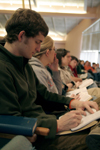 02/10/06 - Sophomore Ronald Long took notes during Todd Brady's chapel address. - Kyle Kurlick