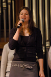 Sarah Johnson sings with the gospel choir during chapel. - Photo by Brad Moore