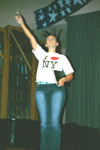 10/11/02 - Biology major Tiffany Windall imitates the Statue of Liberty for the Junior Class during the SAC Variety Show.
