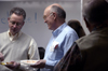 John David Barham, associate vice president for information systems, and Richard Dehn, associate professor of mathematics, fellowship at the mathematics alumni gathering during Homecoming 2006. - Photo by Stephanny Rodriguez