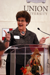 Carol Ann Draper addresses the members and guests of the Union Auxiliary at their fall luncheon. - Photo by Morris Abernathy