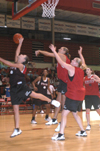 10/290/02 - Junior Ginger Bryant blocks the shot of freshman Jennifer Henson in the women's scrimmage during Midnight Madness.
