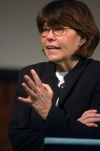 <em>Time</em> Columnist Margaret Carlson spoke to a group of students in D-3 before her Union Forum address. - Photo by Kristen Nicole Sayres