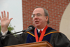 05/20/06 - As heavy rain continued to fall, Union President David S. Dockery excused members of the audience who wanted to seek shelter. The abbreviated ceremony continued until all degrees were awarded.