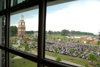 A view of graduation ceremonies on the Great Lawn from inside Jennings Hall. - Photo by Tim Weisemann