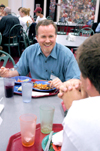 8/29/05 - Kevin Cooney, associate professor of political science, talks with history and political science students during New Student Orientation. - Kristen Nicole Sayres