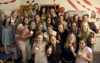 09/8/05 - The girls of upper Blythe pose for a group photo during a progressive dinner party. The party began in one room and progressed to other rooms in upper Blythe, where different foods were served.