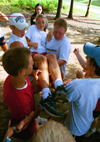 7/16/02 - Ashley Miller, a member of the youth group at First Baptist, Pochahontas, Ark., participates in a Centrifuge trust-building activity with her fellow campers.
