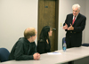 C. William Pollard, former chief executive officer of The ServiceMaster Company, spoke with Union students Nick Moser and Sarah Fellows after Union’s annual Business Through the Eyes of Faith luncheon. - Photo by Kyle Kurlick