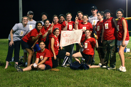 The Thunder Chickens intramural softball team pose after winning a game.